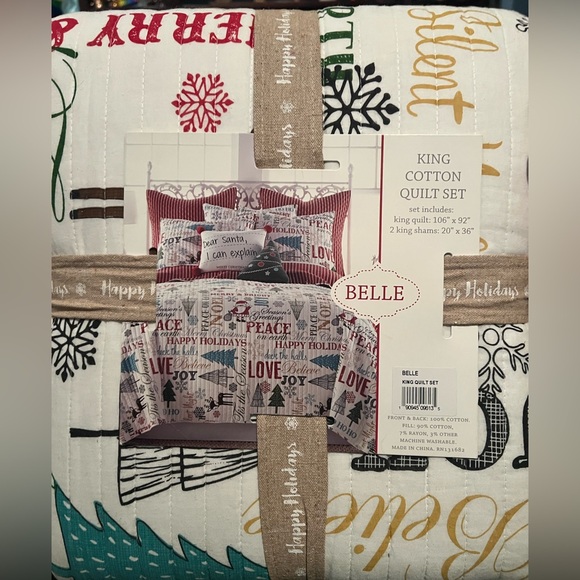 NWT Holiday Christmas “Belle” King Cotton Quilt Set - Picture 4 of 5